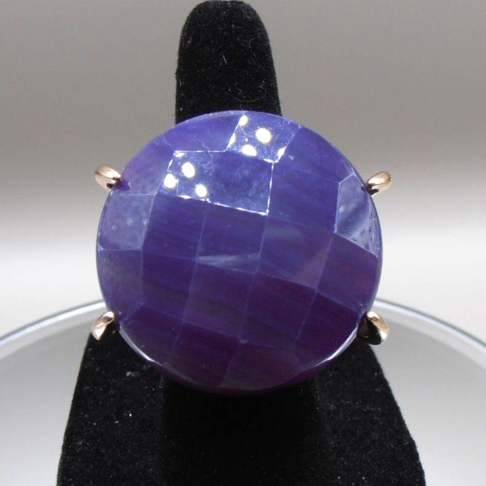 Chunky Faceted Purple Cocktail Ring | Bold Statement Size 5.75 Gold Tone